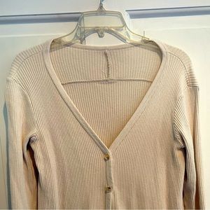 Long cardigan/ Duster sweater. Designer distressed hems